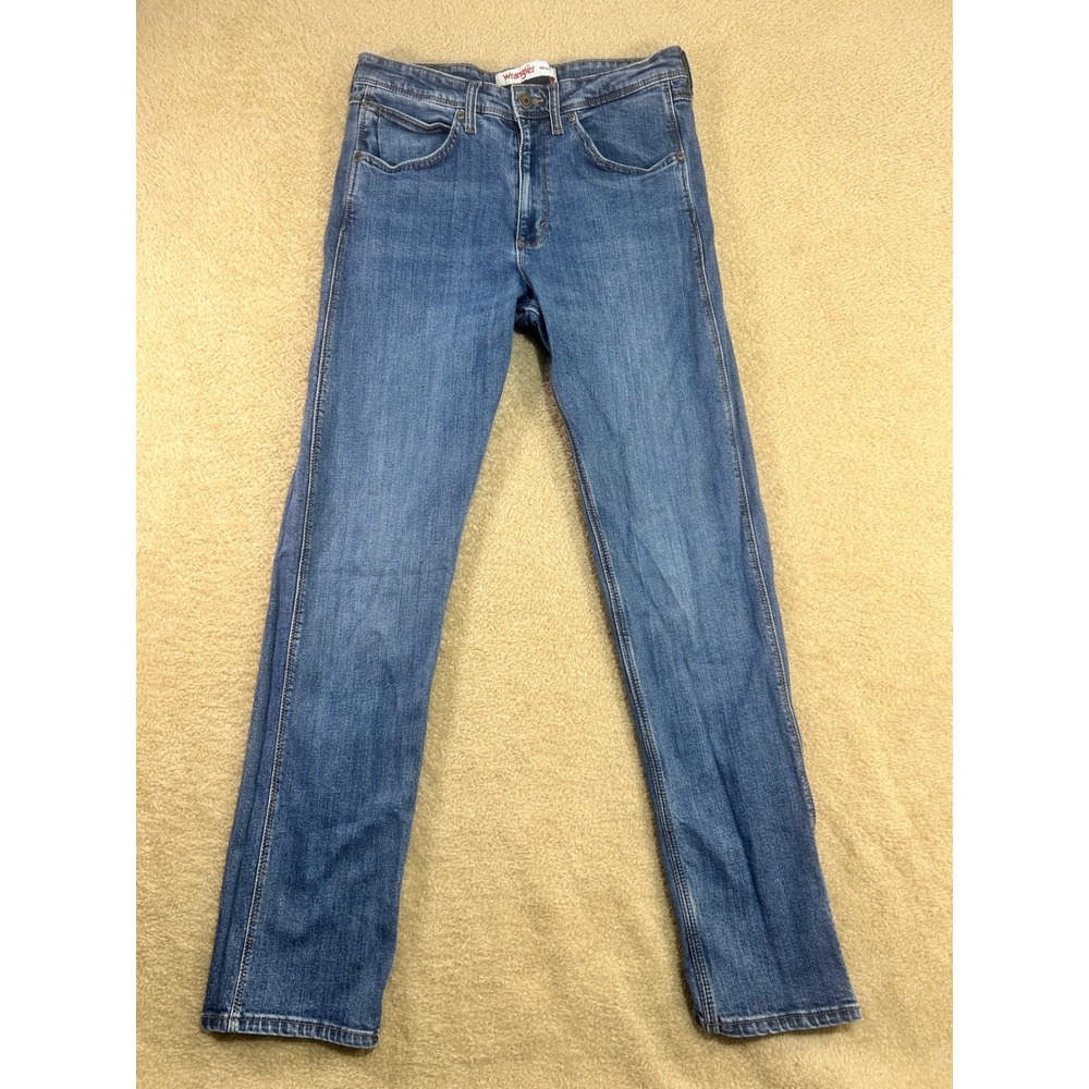Wrangler Regular Fit Blue Denim Jeans Mens Size 30 x 32 Straight Leg Casual